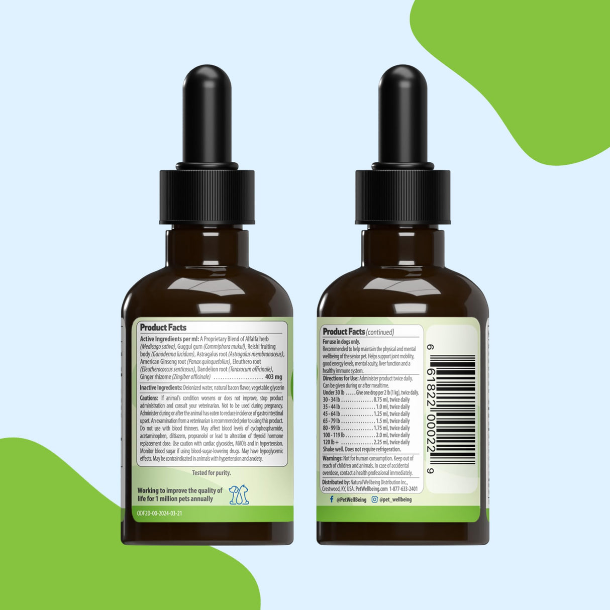 Pet Wellbeing Old Friend for Senior Dogs - Supports Immune System Health, Joint Mobility, Healthy Energy Levels, Alfalfa, Reishi - Veterinarian-Formulated Herbal Supplement 2 oz (59 ml)