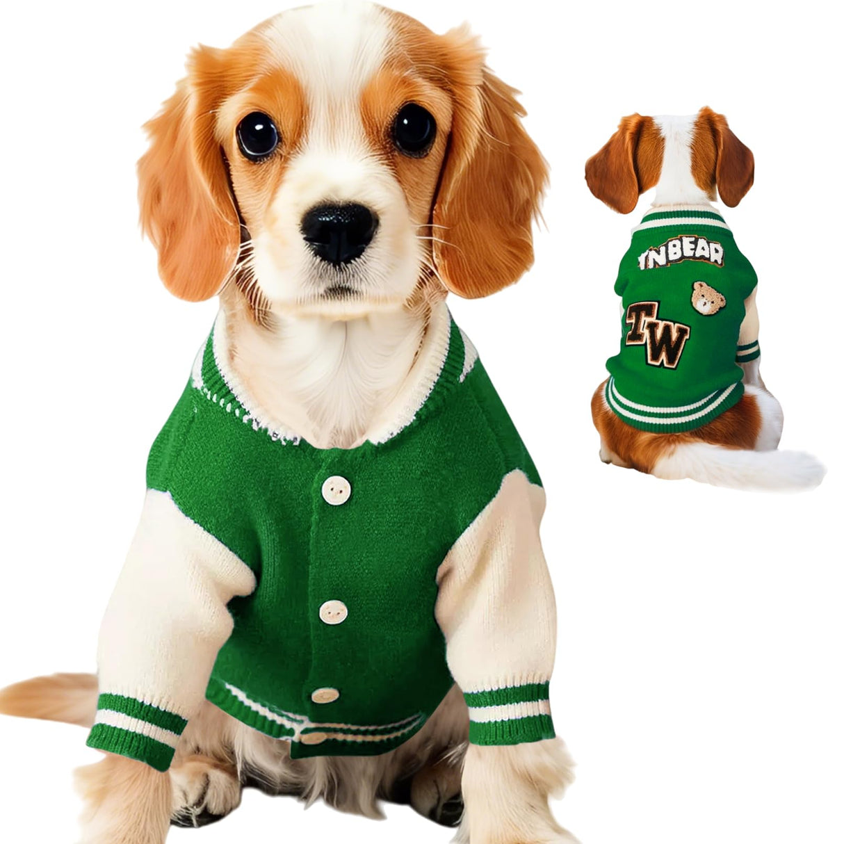 Floofelove Christmas Dog Sweaters for Small Dogs, Jacket Cute Warm Dog Clothes Basketball Coat Knitted Bear Design for Puppies(Green,3 to 6lbs,S)