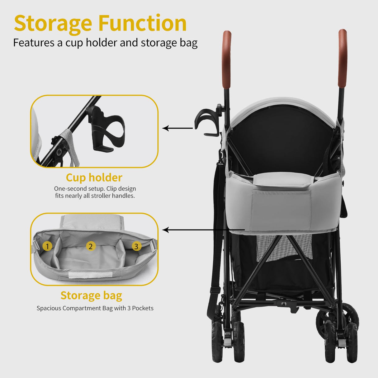 TerraPede Lightweight 10 lbs Foldable Pet Stroller for Small Dogs & Cats, Easy-Fold Compact, with Adjustable Sun Canopy, Cup Holder, Breathable Mesh, Pad & Storage Bag, Holds 33 lbs, Dark Black
