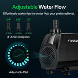 VIVOSUN 1050 GPH 100W Submersible Water Pump, Quiet Fountain Pump With 13.1 ft Head Lift, 6.6 ft Power Cord, 3 Nozzles, Tubing, & 2 Clamps, For Fish Tank, Pond, Aquarium, Hydroponics