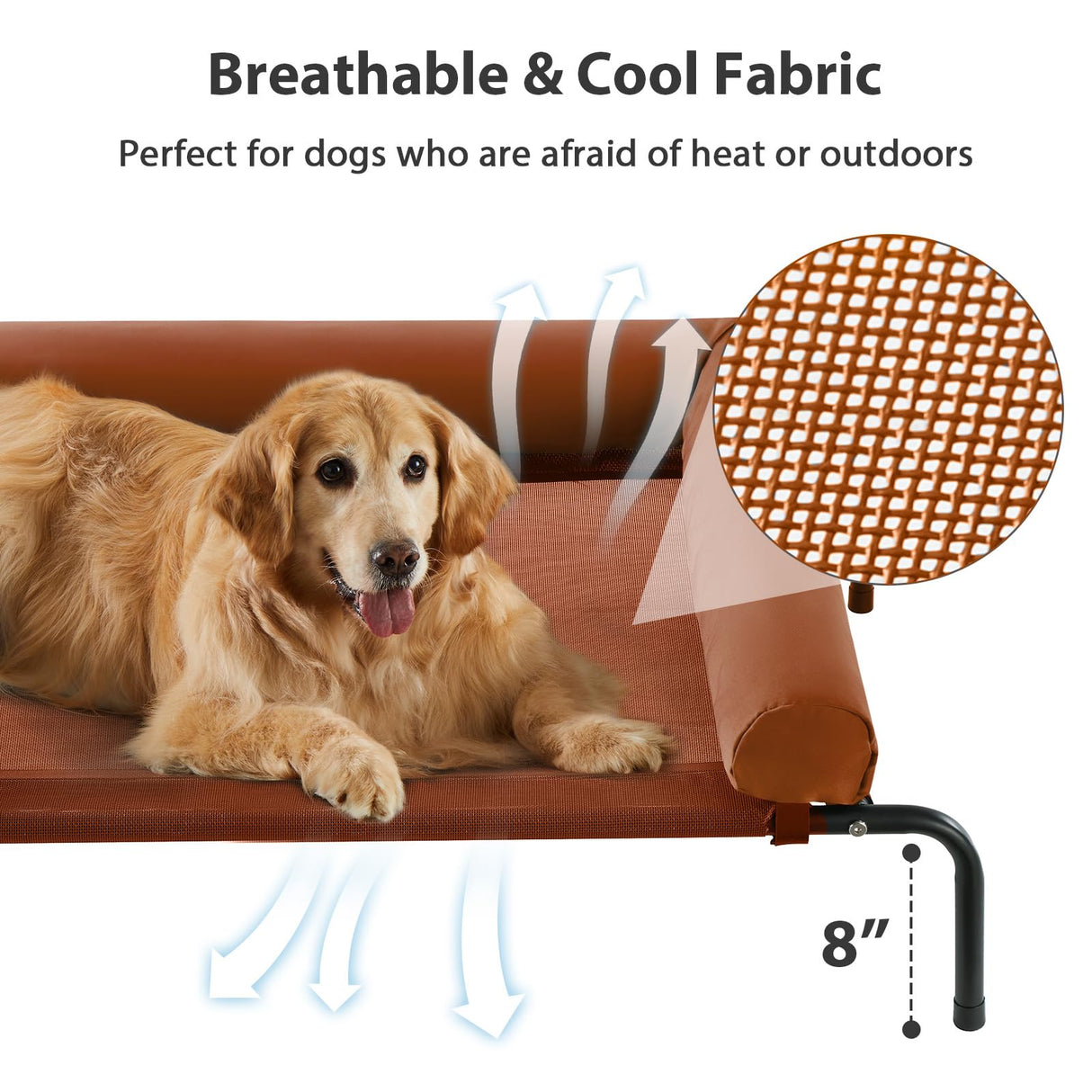 RRPETHOME Large Elevated Cooling Dog Bed, Raised Dog Cot Beds for Large Dogs, Elevated Outdoor Pet Cot, Chew Proof Portable Cooling Pet Cot with Skid-Resistant Feet and Breathable Mesh