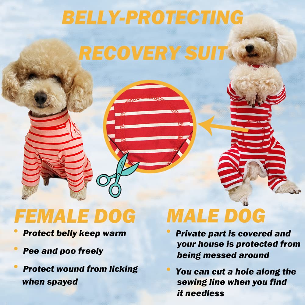 Dog’s Recovery Suit Post Surgery Shirt for Puppy, Full Coverage Dog's Bodysuit Wound Protective Surgical Clothes for Small and Medium Pets (Pink White Stripe-m)