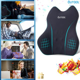 QUTOOL Lumbar Support Pillow for Car/Office Chair, Memory Foam Back Cushion for Car Seat, Back Pain Relief Adjustable Strap and Washable Cover, Lower Back Pillow Fits Most Cars, Trucks (Black)
