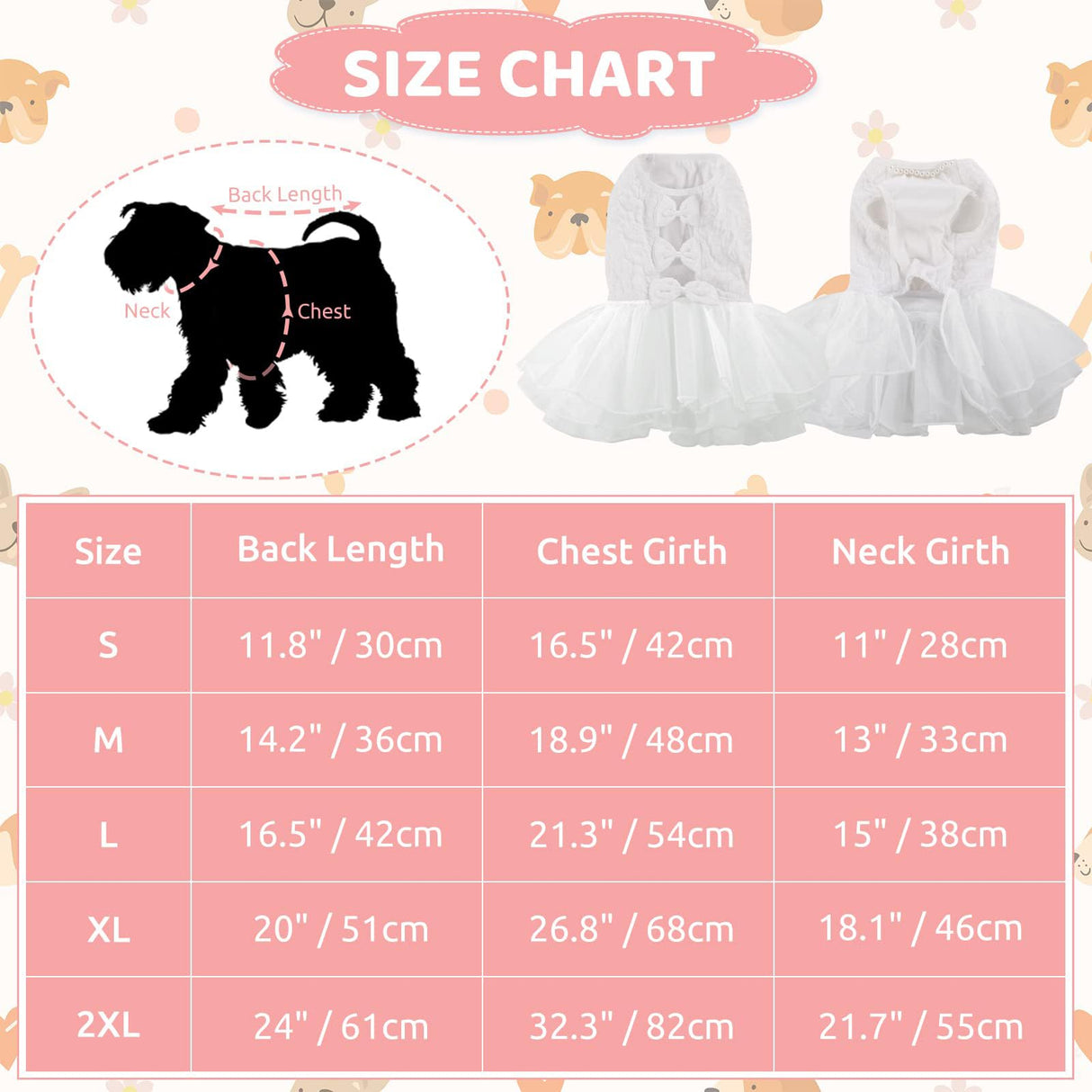ASENKU Dog Dress, Dog Wedding Dress, Pet Lace Princess Dress with Bows for Wedding Birthday Party, Puppy Formal Apparel with Pearl Necklace for Medium Large Dogs (White, Large)