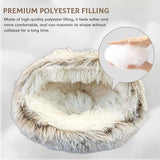 Cat Bed Round Fluffy Hooded Cat Bed Cave, Anti-Anxiety Cave Bed with Hooded Blanket, Cozy Cuddler Luxury Puppy Pet Bed, Anti-Slip Bottom and Machine Washable (Khaki, Medium)