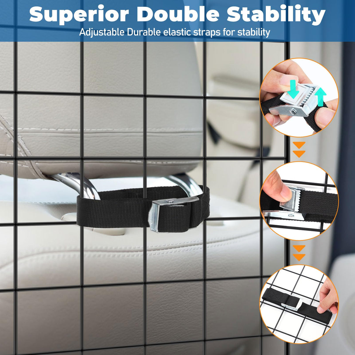 OUSHENG Car Dog Barrier for SUV, Adjustable Pet Divider Gate for Trunk Cargo Area, Universal-Fit Back Seat Heavy-Duty Wire Mesh Dogs Separator Guard Net, Vehicles Safety Travel Accessories