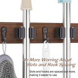 Mop Broom Holder Wall Mount with 3 Slots & 4 Hooks - Wood Broom Mop Hanger for Pantry Kitchen Organization - Garden Tool Organizer for Closet Laundry Room - for Rustic Farmhouse Kitchen Decor