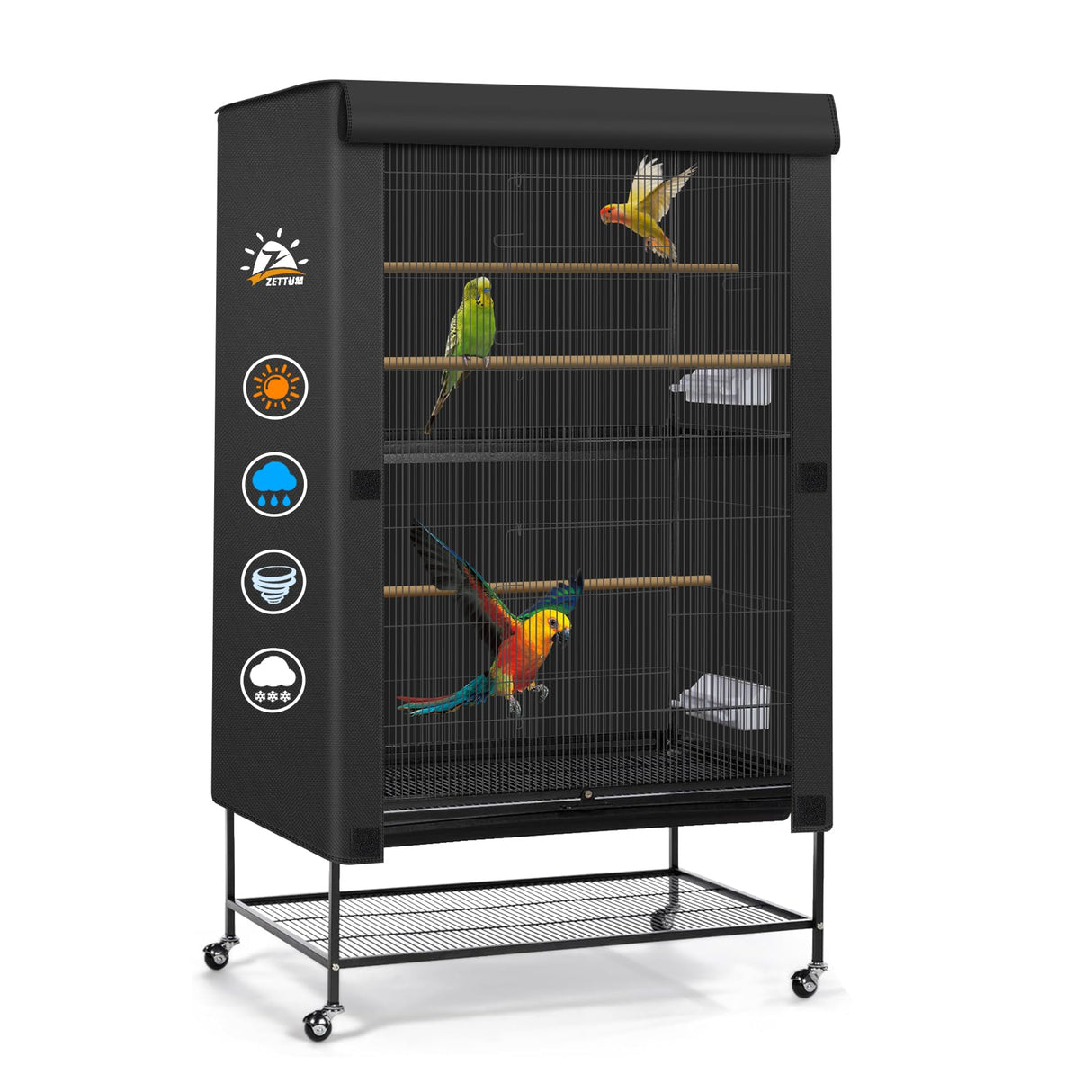 Zettum Bird Cage Cover - 600D Bird Cage Covers for Night Heavy Duty & Waterproof, Fade-Resistant Pet Bird Cage Cover Accessory for Parakeet, Parrot, Cockatiel and More Finches - 33 x 23 x 40 Inch
