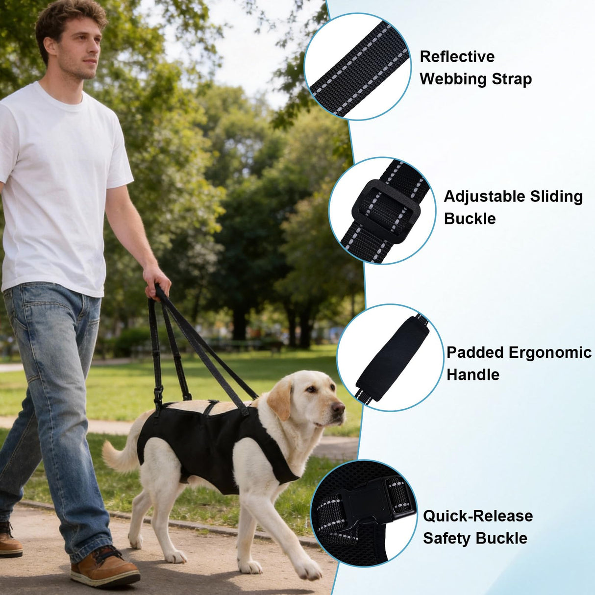 Dog Carry Sling Emergency Backpack, Adjustable Dog Lift Harness with Leg Support for Senior & Injured Dogs, Arthritis Rehabilitation Pet Carrier for Hiking, Travel & Rescue – Black (Black, Large)
