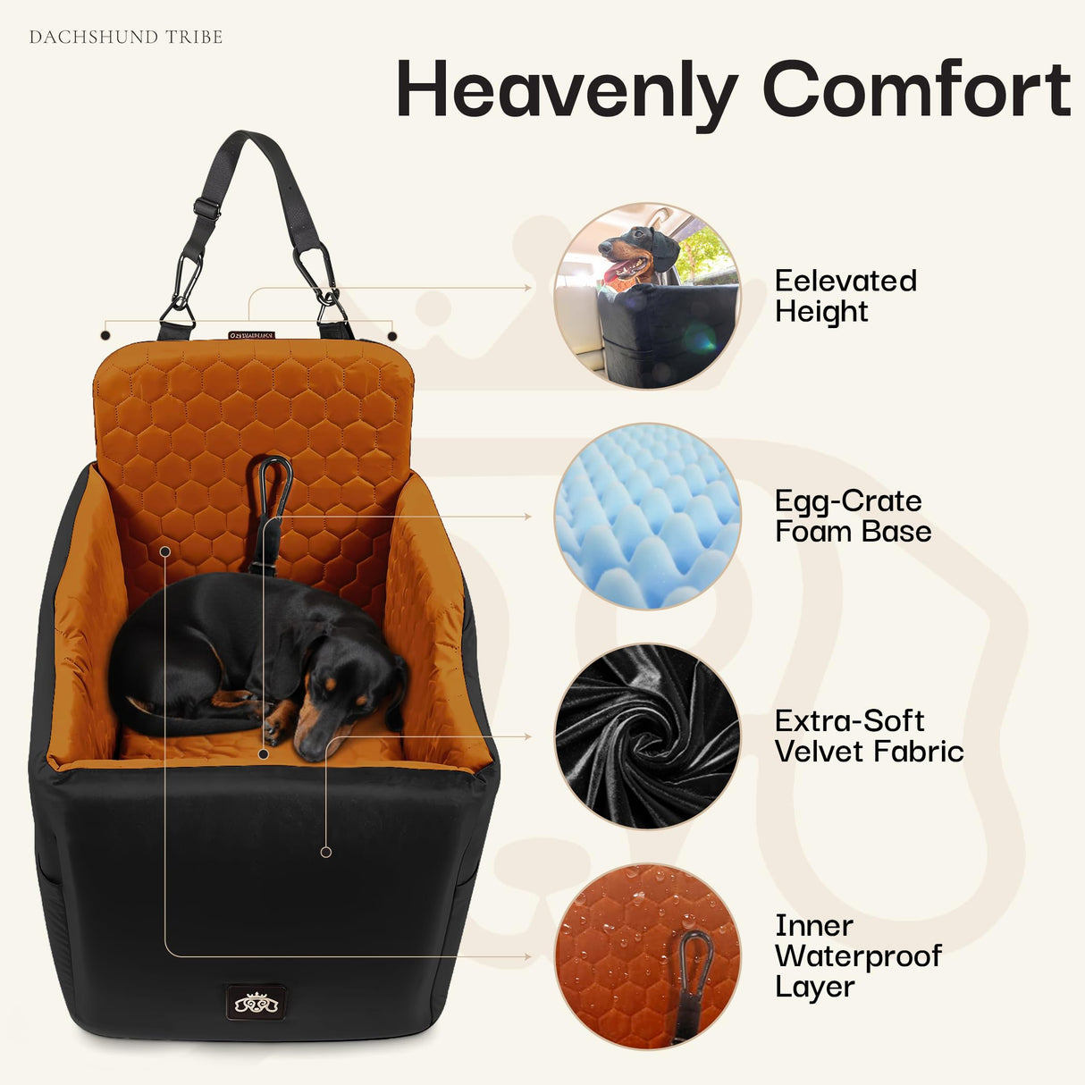 Dog Car Seat for Small Dogs, Dachshund Car Seat Booster Bed for Small Breeds – Non-Slip Base, Adjustable Straps, Washable Cover (Small Size Black)