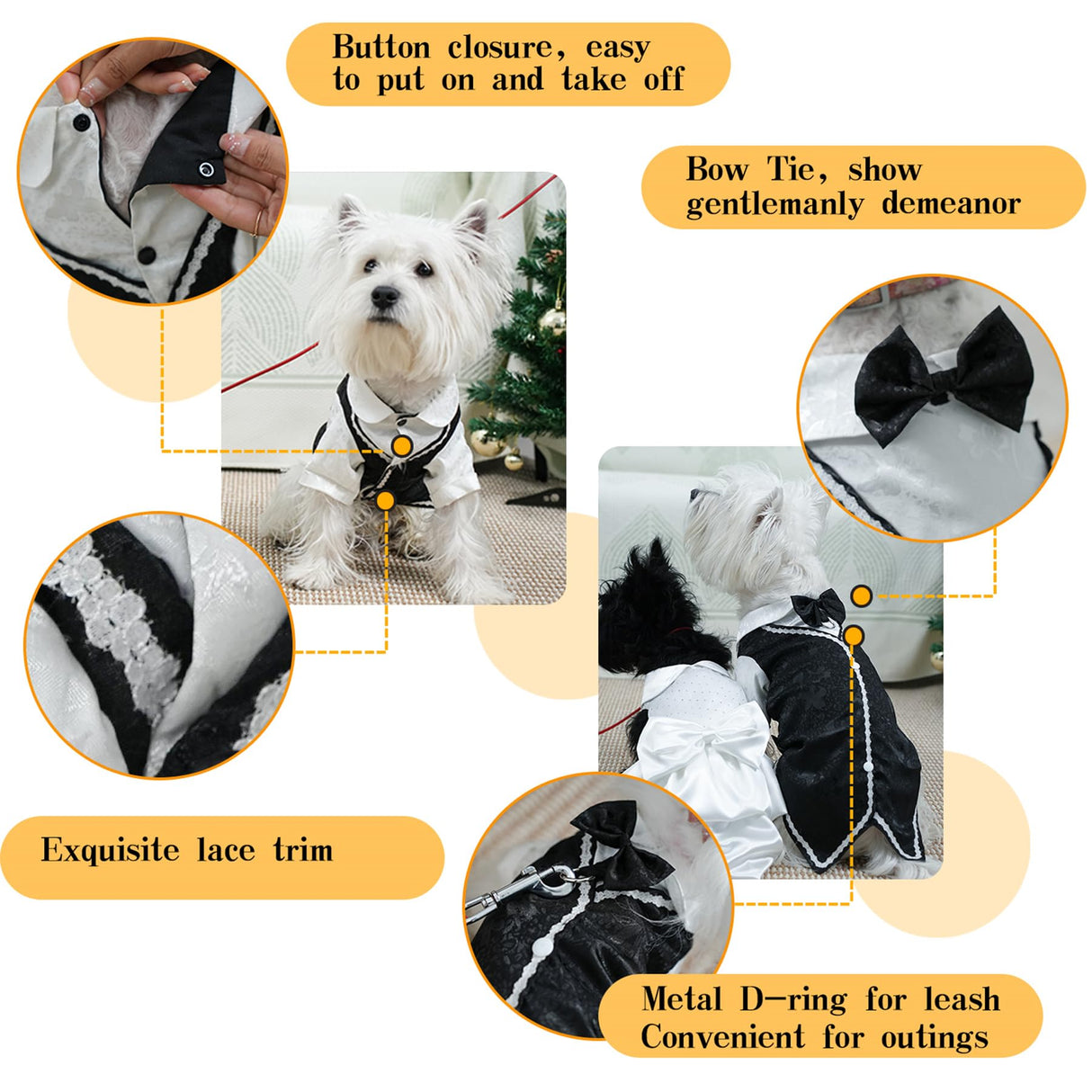 Dog Tuxedo Tailcoat Suit Shirt with Bow Tie, Formal Outfit Tux Attire for Puppy Small Medium Dogs Cats Costume (Tailcoat, Large)