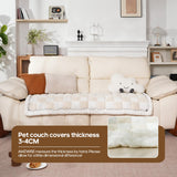 AMZWISE Pet Couch Cover for Sofa Protector, Washable Couch Cover for Dogs, Plaid Reversible Soft Non Slip for Large Dogs(27.6X82.67, Beige)