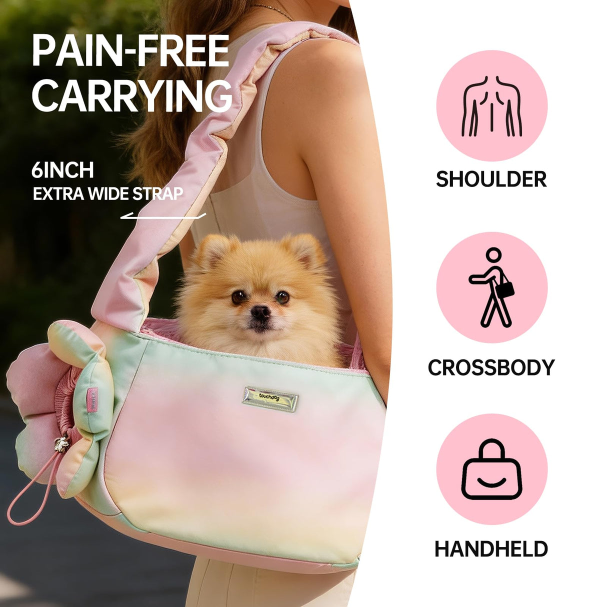 TOUCHDOG Pet Carrier Purse for Small Dogs & Cats - Lightweight Travel Handbag, Breathable Tote with Padded Interior (Pink)