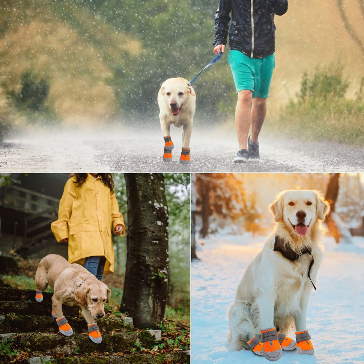 Dog Boots, Medium and Large Dog Boots and paw Guards, Suitable for Snowy Winter Days, hot Summer Roads, Waterproof in The rain, Outdoor Walks, Indoor Hard Surface Anti-Slip Shoes 4 Pieces