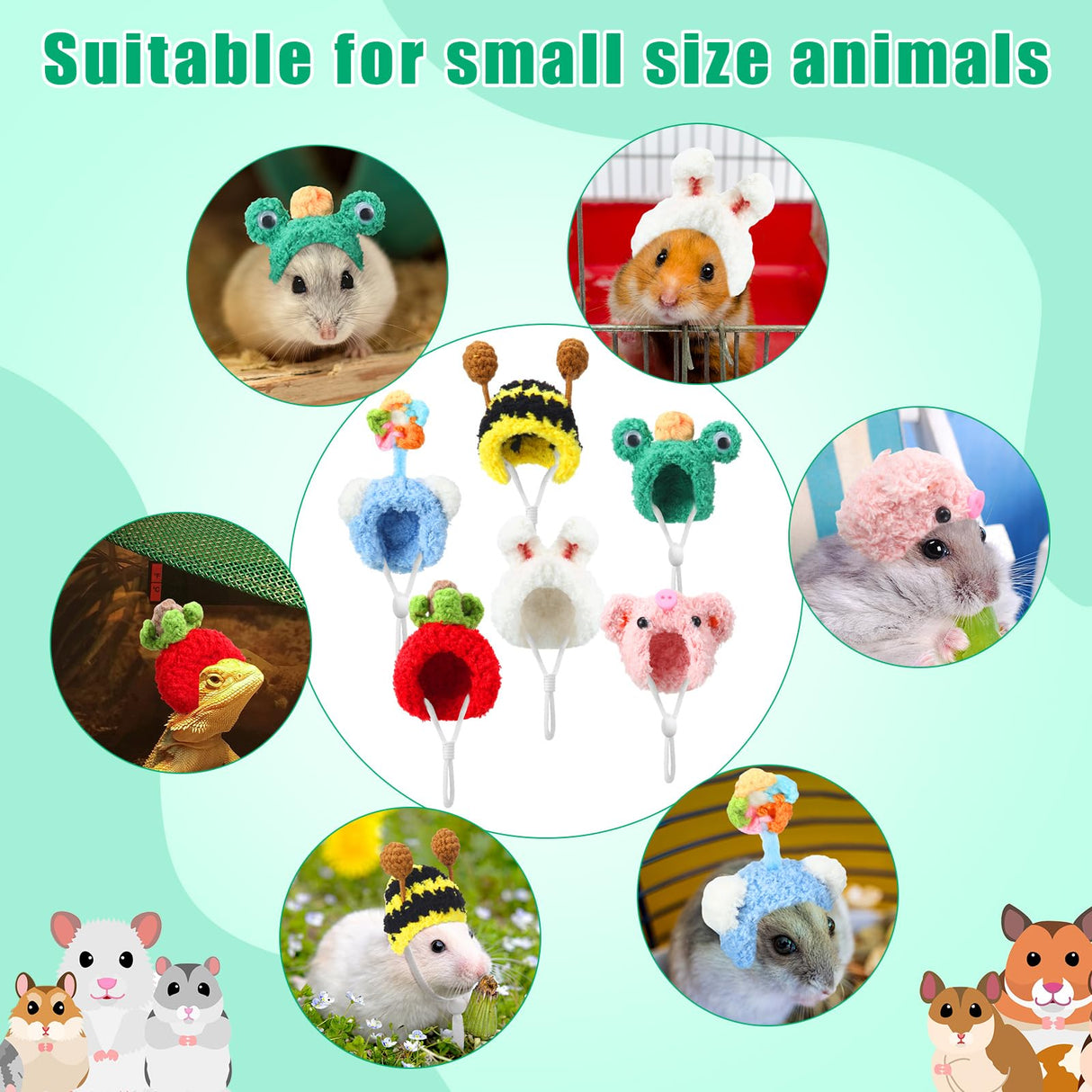 Kajaia 10 Pcs Hamster Hat Small Animals Cute Tiny Hat Mini Hand Knitted Hats for Snakes Pets Bearded Dragon Guinea Pig Bunny Costume Accessories Easter Holiday Parties (Novel Style)
