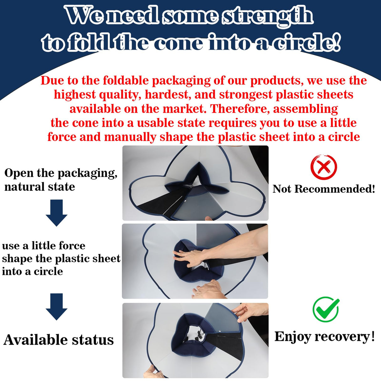 Hard & Heavy Plastic Dog Cone Collar Alternative for Extra Large Dogs (Adult Lab Golden GSD) After Surgery, Adjustable Pet Recovery Cone Anti-Lick, Elizabethan Protective Cone of Shame for Healing