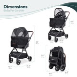 WonderFold Bella Pet Stroller - Autofold Design with Lightweight Aluminum Frame, Breathable Carriage Fabrics and Canopy, Safety Tethers & Easy-Clean Interior - Graphite Black