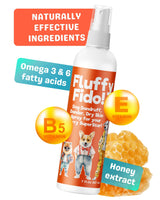Dog Dandruff Treatment & Dry Skin Relief Dog Spray - Fluffy Fido Unscented No Rinse Pet Dander Spray with Vitamin B, Omega 3 & 6 & Honey Extract - 7 fl. oz.