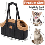 ETIAL Small Dog Carrier Purse, Winter Fleece Warm Dog Tote Bag Carrier with Secure Harness Clip for Puppy Kitten, Waterproof Pet Travel Handbag for Shopping, Hiking and Walking (Black)
