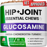 Pawsential Glucosamine for Dogs - Joints Health Treats w/Omega Fish Oil - Natural Joint Pain Relief - Canine Hip and Joint Supplement w/Chondroitin + MSM + Turmeric + Calcium - 120 Beef Chews
