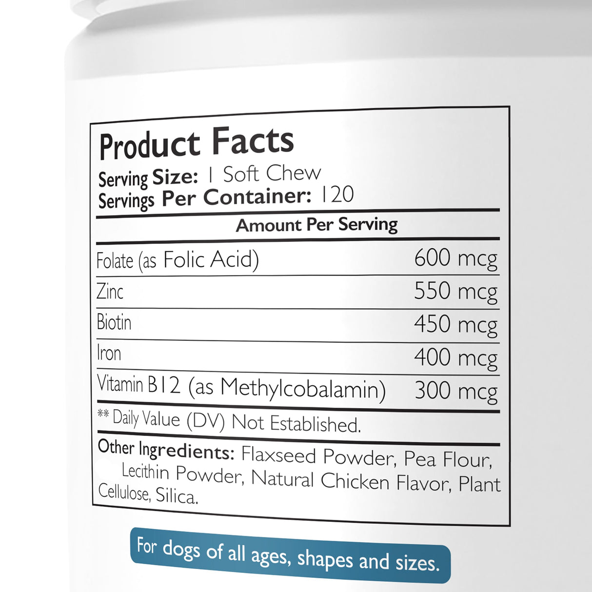 Nutrition Strength Folate for Dogs to Promote Cardiovascular & Prenatal Health, Support DNA Synthesis & Cell Maintenance, Folic Acid for Dogs with Zinc, Biotin, Iron & Vitamin B12, 120 Soft Chews