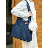 QOHAK Dog Carrier Purse Premium Denim Dog Soft Sided Carriers Bag Pet Travel Tote Bag with Pockets for Cat and Small Dog (Medium, Dark Blue)