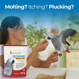 UnRuffledRx FeatherUp! Bird Molting Support & Feather Growth Supplement - for Plucking, Regrowth & Molt - Multivitamin & Amino Acids for All Birds - 90g (240 Servings)