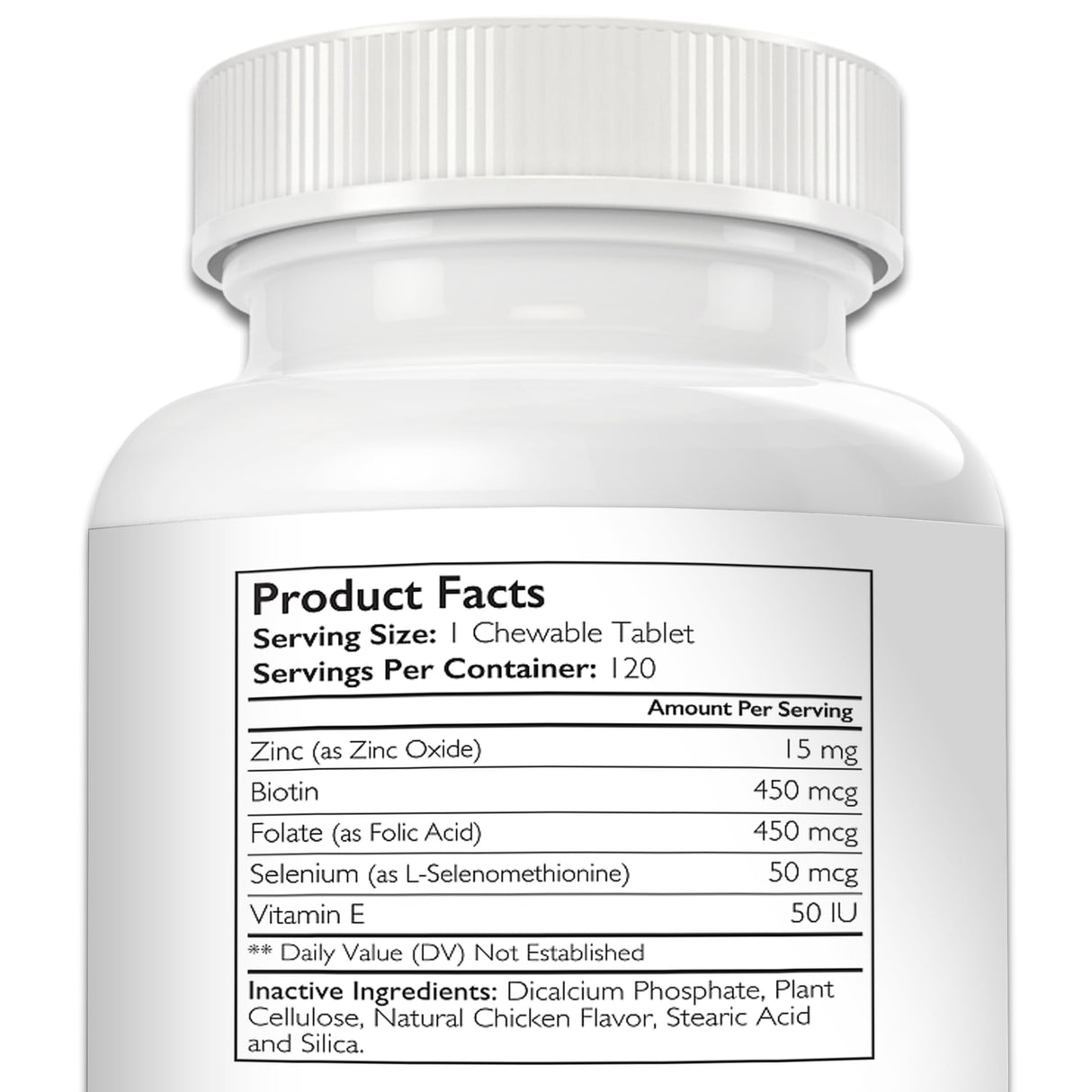Nutrition Strength Zinc for Dogs to Support Healthy Skin & Coat, Promote Normal Growth, Balanced Immune Function & Cellular Metabolism, with Biotin, Folate, Selenium & Vitamin E, 120 Chewable Tablets
