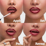 Lip Liner STAY-N Peel Off Lip Stain — Long Lasting Waterproof Lip Tint with Hyaluronic Acid & Vitamin E — Transfer Proof Matte Finish, Vegan & Cruelty-Free (First Bloom)