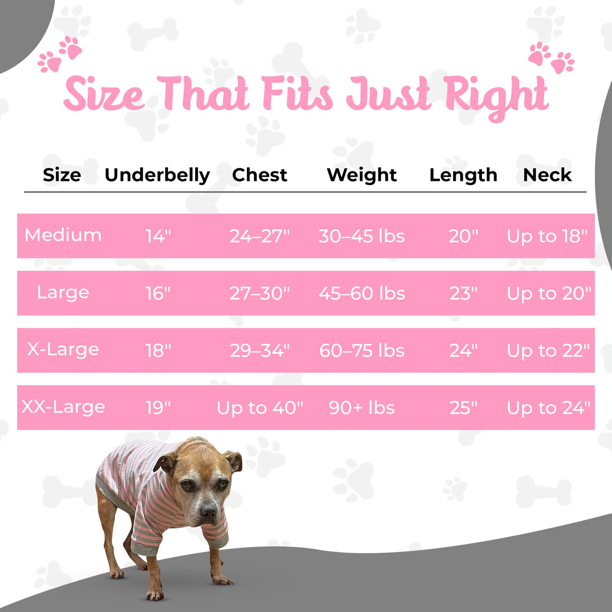 Tooth & Honey Big Dog Stripe Shirt – Pullover with Full Belly Coverage – Pink and Grey Pitbull Shirt for Extra Large Dogs
