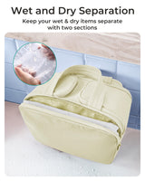 BAGSMART Travel Toiletry Bag, Crush Toiletry Bag for Women, Wide-open Puffy Toiletry Bags for Traveling, Large Travel Cosmetic Makeup Bag Organizer for Accessories,Toiletrie, Beige