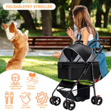3-in-1 Pet Stroller for Small/Medium Dogs Cats,4 Wheels,Detachable Carrier Basket,Breathable Mesh,Storage Basket,Cup Holder,Weather Cover,Black,44 lbs Capacity
