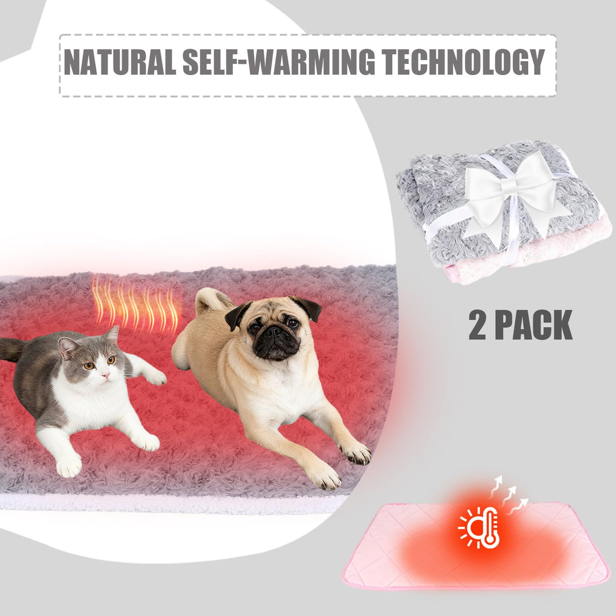 SUPRIY 2-Pack (Pink + Gray) Self-Warming Cat Mat Self-Heating Dog Mat Warm Pet Pad Reflective Heating Pet Bed Waterproof and Washable Suitable for Dog Cat Bed Cage Mats Blanket (Medium19x27.5IN)