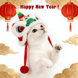 SSEISS New Year Dog Lion Dance Hat, Spring Festival Pet Dragon Cap, Warm Cat Cosplay Head Accessorries for Small Medium Dogs (One Size, Green Lion)