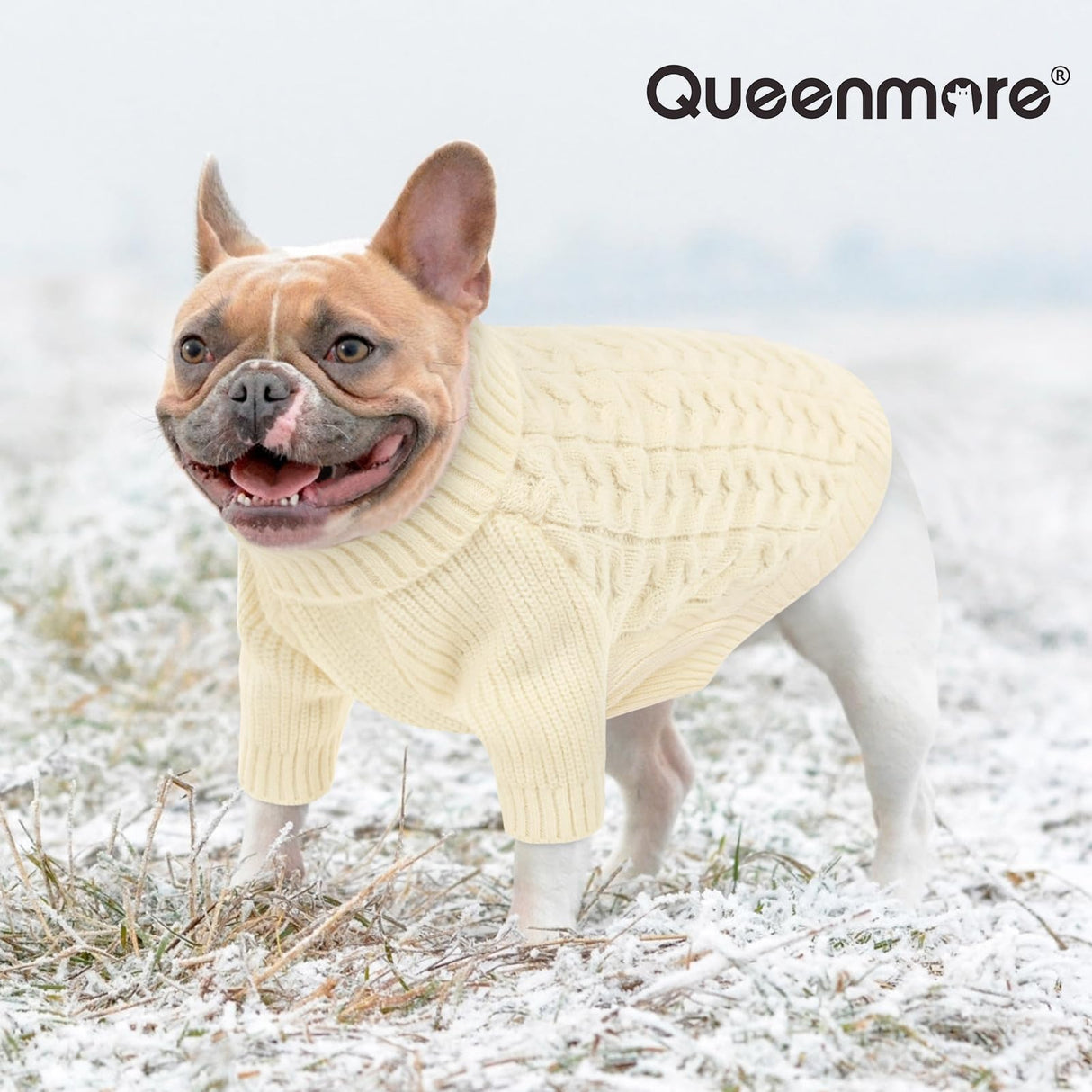 Queenmore Small Dog Sweater, Dog Christmas Sweater, Warm Soft Sweaters for Dogs Girl Boy, Knit Winter Coat for Small Medium Large Dog (White, S)