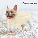 Queenmore Small Dog Sweater, Dog Christmas Sweater, Warm Soft Sweaters for Dogs Girl Boy, Knit Winter Coat for Small Medium Large Dog (White, S)