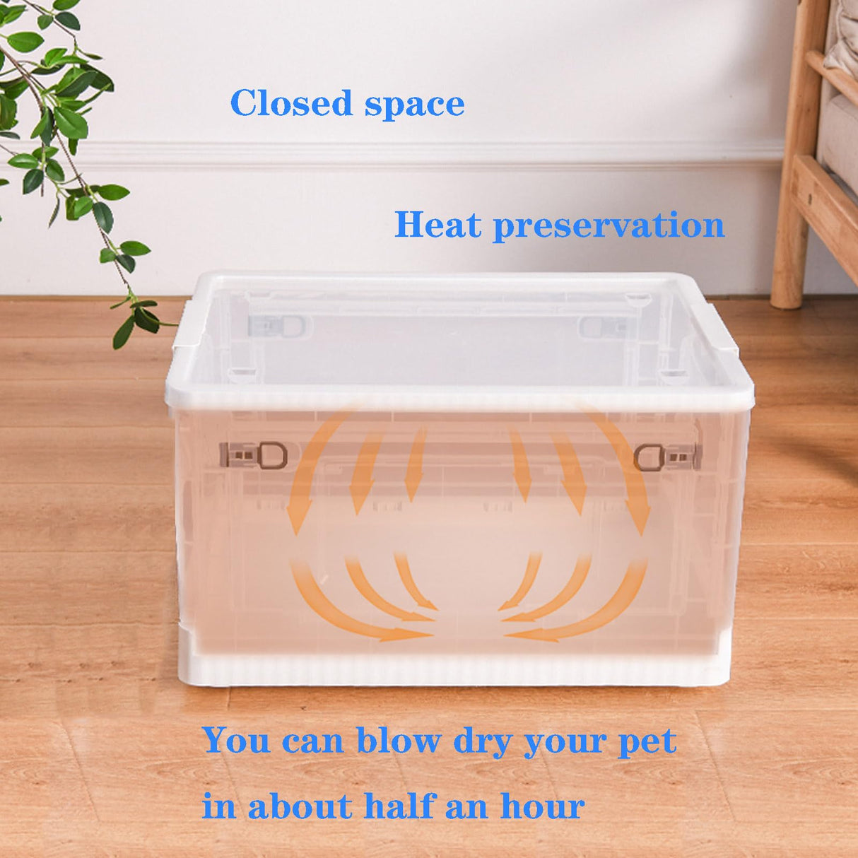 Cat Drying Box | Anti-Hair Flying | Transparent Foldable Pet Drying Room | Drying Cage for Cat and Small Dogs | Without Hair Dryer (Transparent White, Medium)