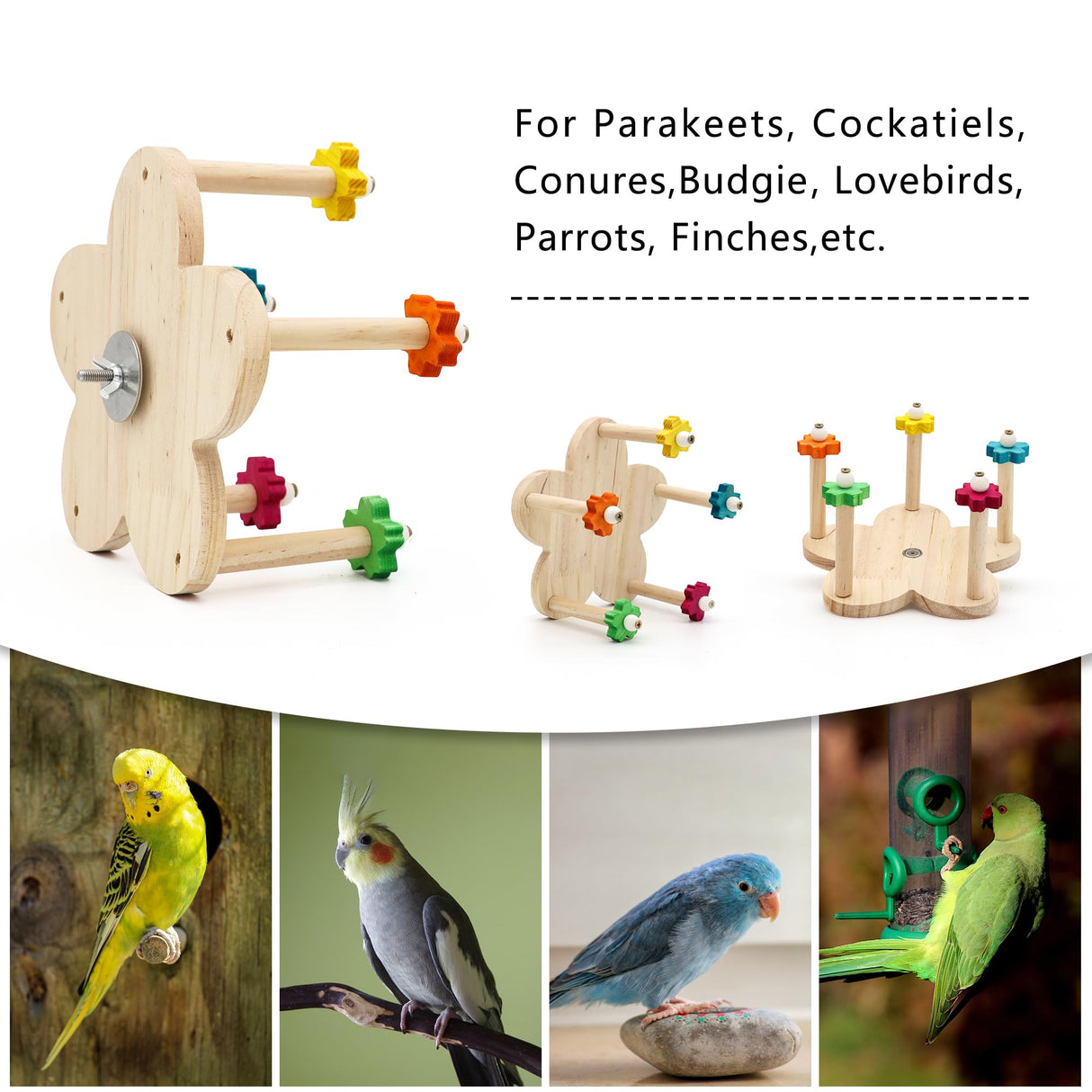 DVHEY Bird Rotating Perch Toy,Durable Unique Wooden Ferris Wheel Parrot Toys with 5 Perches,Bird Cage Accessories for Parakeet, Cockatiel, Budgerigar,Conures, Lovebirds