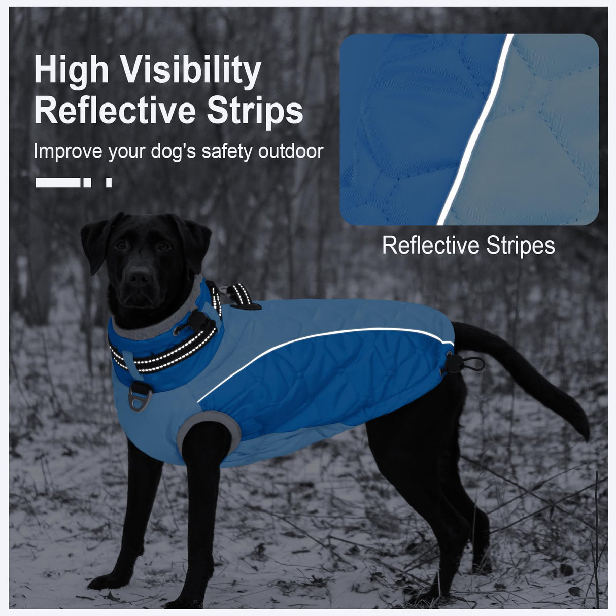 Warm Dog Coat - Reflective, Windproof and Waterproof with D Ring & Adjustable Buckles, Turtleneck, Fleece Lined Large Dog Coats for Winter, Christmas Pet Garment Snowsuit - 3XL Blue