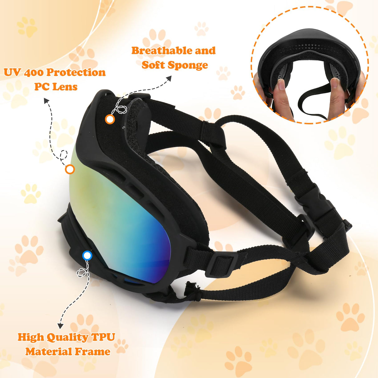 Dog Goggles for Large Dogs, UV Protection Dog Sunglasses, Adjustable Strap, Windproof、Dustproof、Anti-Fog Eye Protection Sunglasses for Large and Medium Dogs (Black Frame)