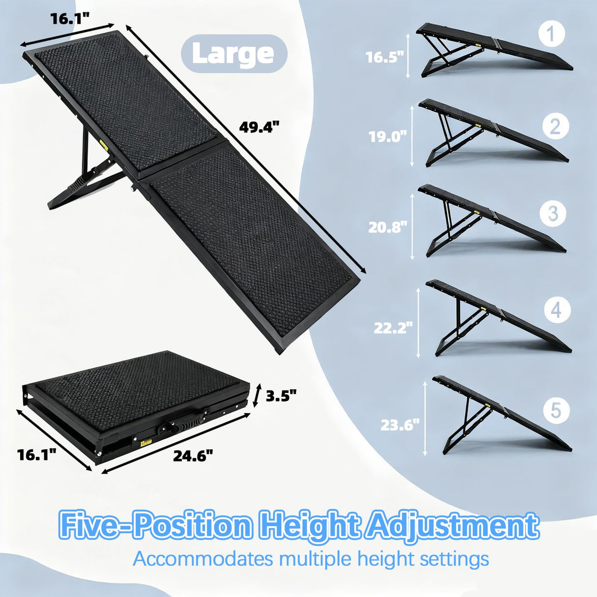 LoopTime Dog Ramp for Car,49.4"x 16.1" Dog Stairs for Large Dogs with Anti-Slip Surface,Large Folding Pet Stairs for SUV,Truck with Adjustable Height,Outdoor Portable Wide Dog Steps up to 99LBS