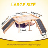 BESNEW Enlarged Guinea Pig Hammock with Platform and Stairs,Wooden Foldable Piggies Hideout for Guinea Pigs Bunny Ferret Hamster Hiding Sleeping Activities 24L x 12W x 11H in（Double）