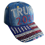 Gamusi Trump 2024 Baseball Cap Denim Distressed Bling Rhinestone Hat USA Flag Cap Adjustable Unisex (2024 Flag)