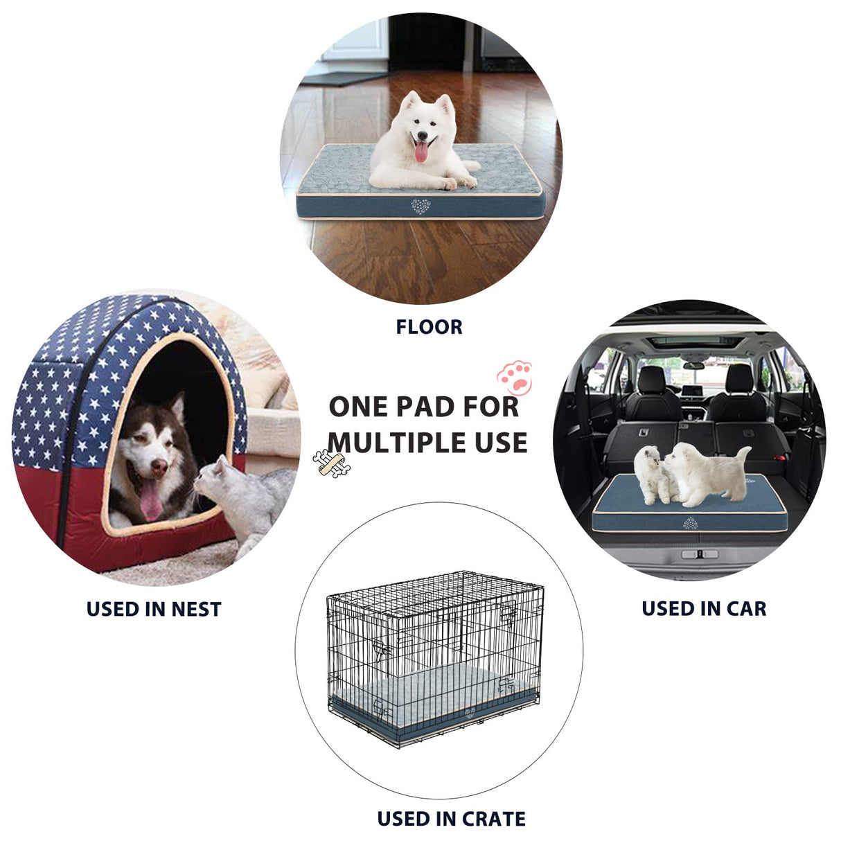VANKEAN Waterproof Dog Crate Pad Bed Mat Reversible (Warm&Cool), Removable Washable Cover & Waterproof Inner Lining, Pet Crate Mattress for Cats and Dogs, Joint Relief Dog Bed for Crate, Navy