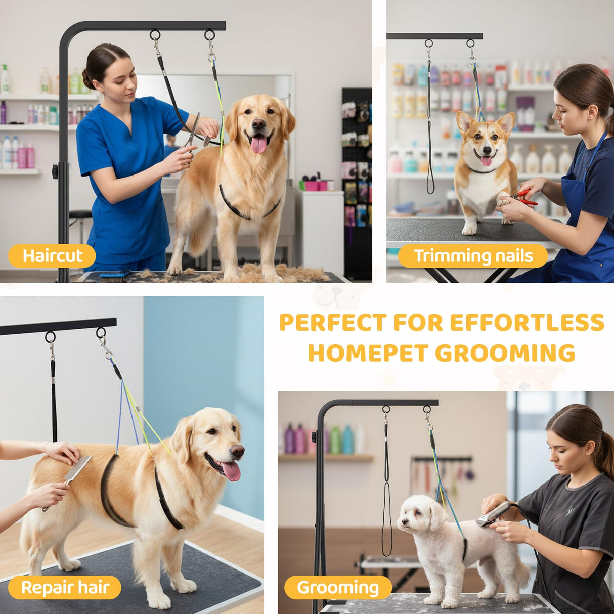 42" H Adjustable Height Dog Grooming Arm with double Clamp, Dogs Grooming Table Arm with Loop Noose and No Sit Haunch Holder, Perfect dog restraint for Small & Medium Dogs，Arm for Grooming Tables