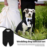 Huhumy 4 Pcs Dog Wedding Tuxedo Outfit for Large Dogs Pet Ring Box Security Gift Set Include Wedding Ring Holder Pouch Box Formal Dog Tux PU Leather Leash Black Gentleman Pet Tux with Bowtie Set
