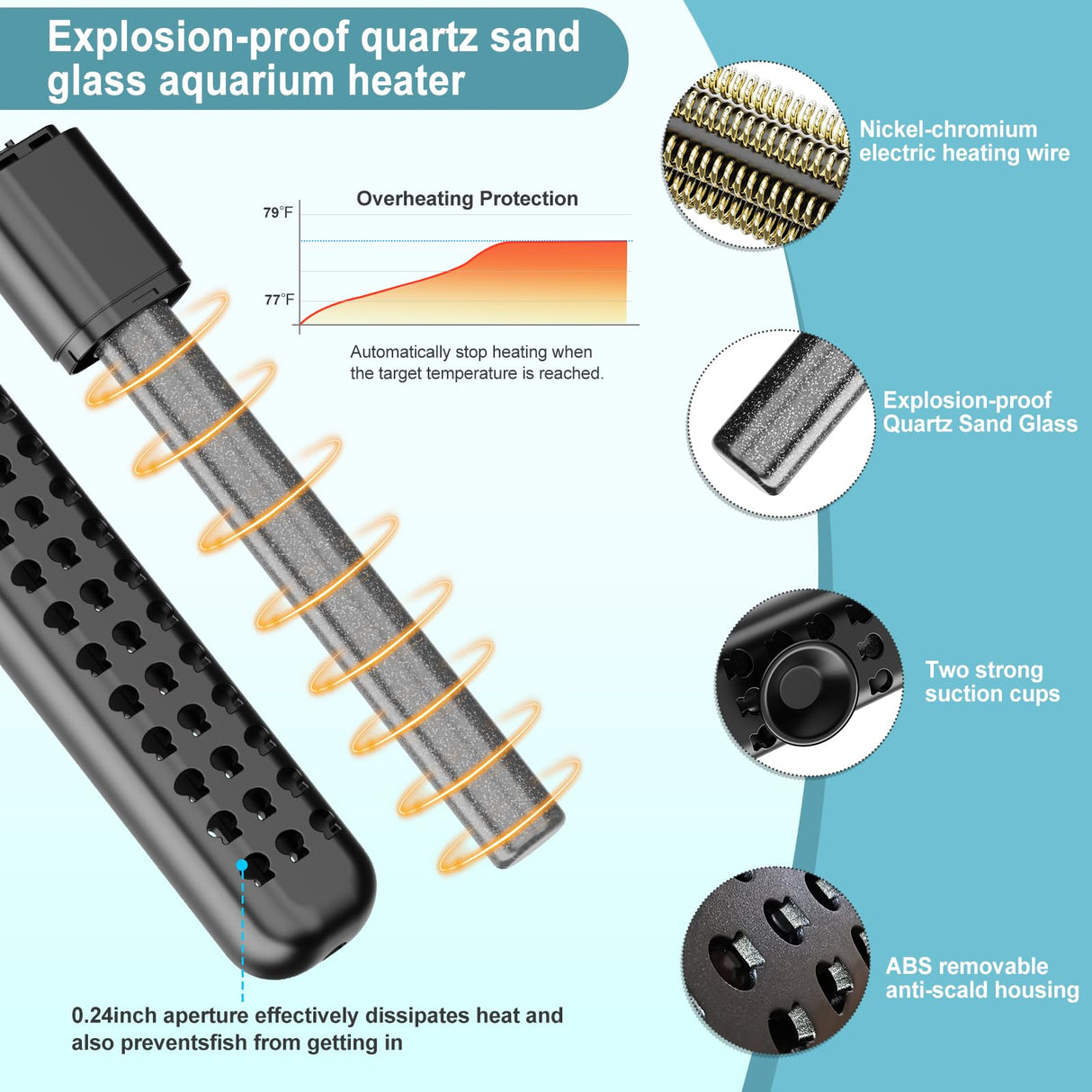 Submersible Aquarium Heater 100W/200W/300W/500W, Fish Tank Heater with high-Temperature Protection and Turtle Tank Heater with Automatic Power-Off When Leaving seawater or Freshwater