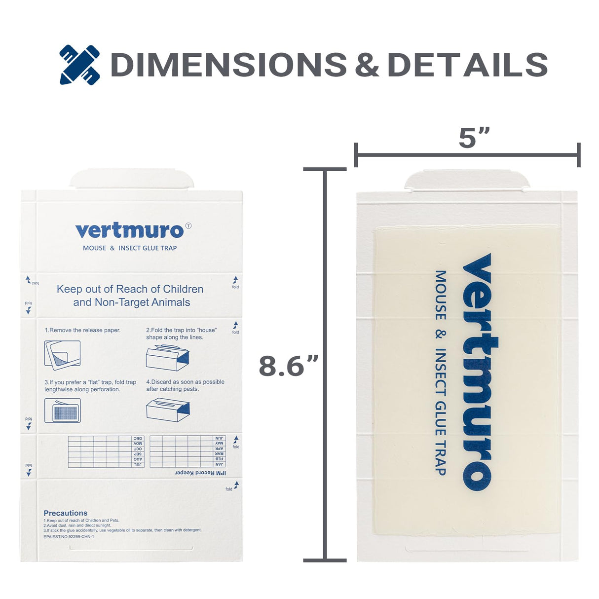 vertmuro Mouse Glue Traps, 12 Pack Rat & Pest Glue Scented Sticky Trap, Foldable Bulk Non-Toxic Indoor Mouse Glue Boards for Rodents and Insects, Easy to Use Pest Control, Blue