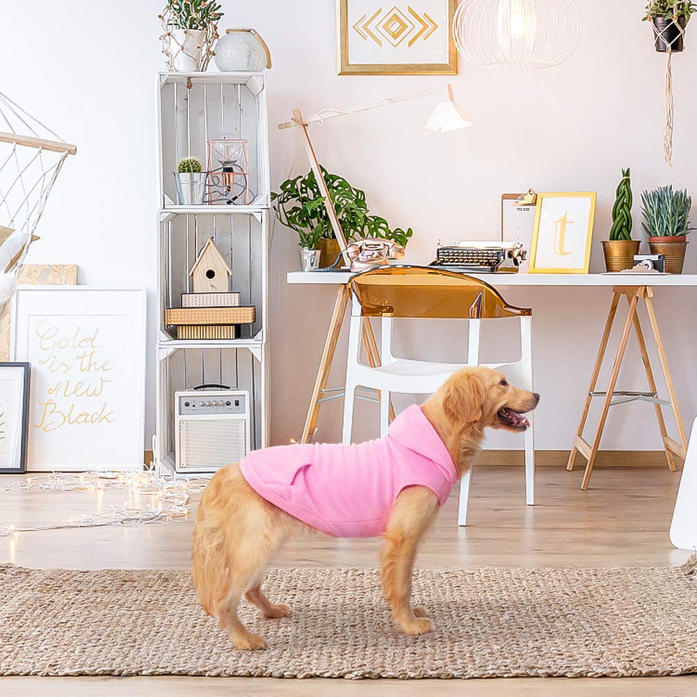 EXPAWLORER Dog Hoodie Fleece Sweater Vest, Hooded Dog Sweatshirt Fall Winter Pet Clothes with Leash Hole, Sleeveless Warm Cozy Puppy Clothing for Cat Small Medium Large Dogs Girl Boy, Pink XXL