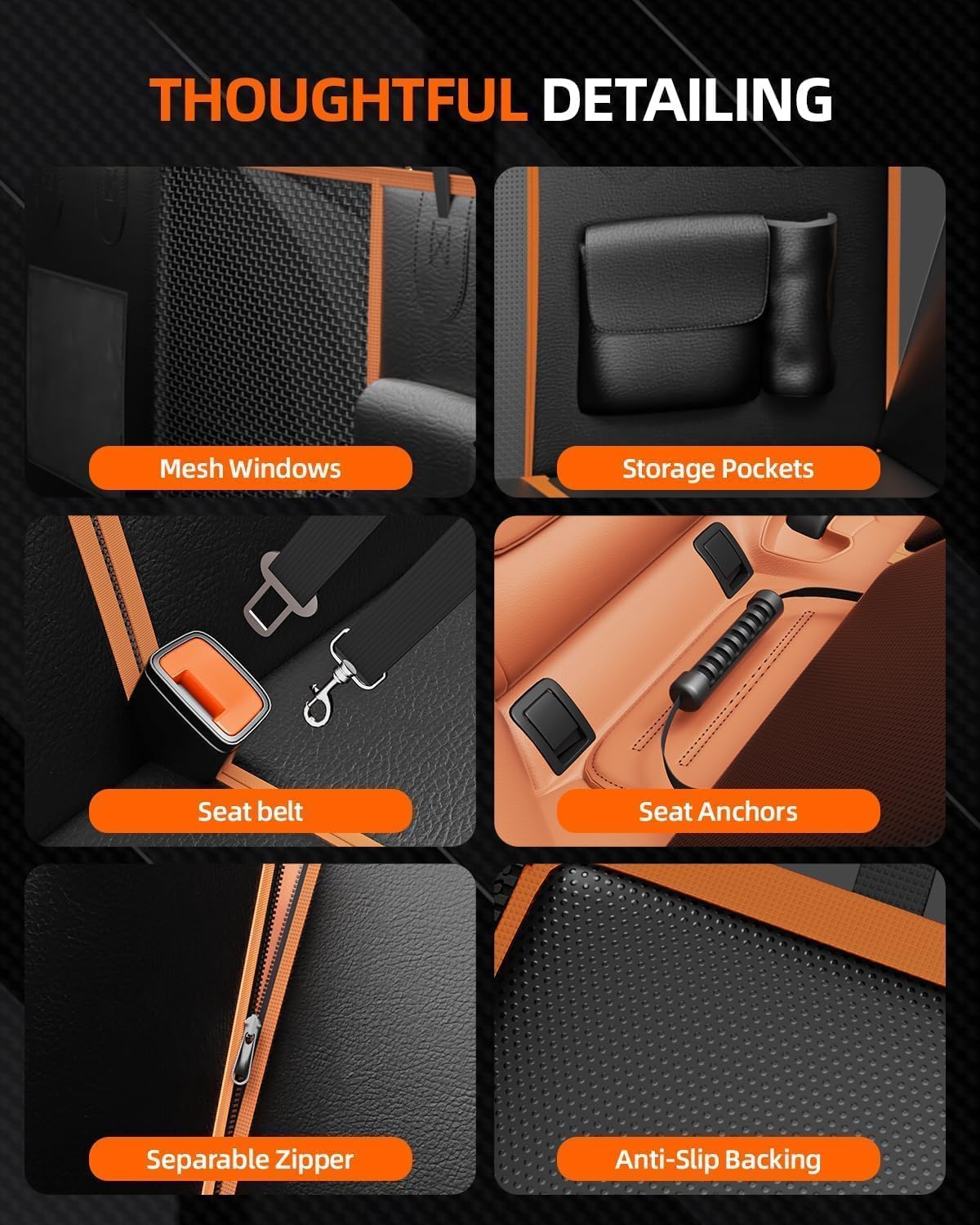 6-in-1 Leather Dog BackSeat Extender, Hard Bottom 40/60 Split Waterproof Car Back/Front Seat Cover, Rear Hammock Carseat Protector, Large Size Pet Mat for SUV/Truck/Cargo, Vehicle Bed Travel Accessory